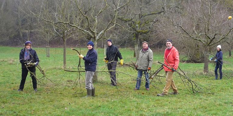 NABU-Aktive beim Wegräumen des Obstbaum-Schnittguts – Foto: Mirko Franz